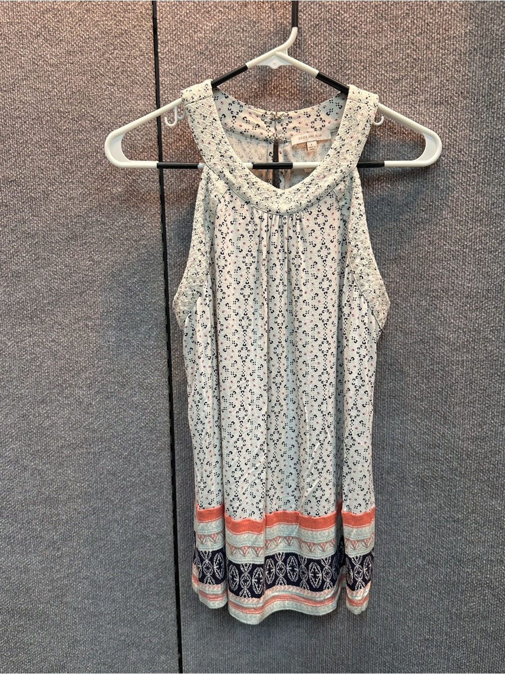Skies Are Blue Tank Top with Coral & Navy Border